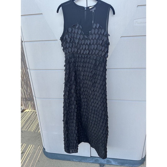 Anthropologie Foxiedox black peacock 3D Appliqués Illusion Sheer Neck dress Sz M - Picture 2 of 16